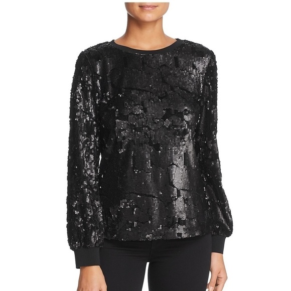 Le Gali Elisa Sequined Velvet Long Sleeve Black Blouse Size Medium Party Festive - Picture 1 of 8